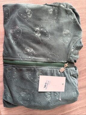 Helix Teal color Straight Leg Plush Jumpsuit with Hello Kitty Emboss